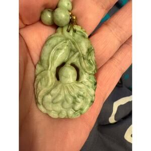 VTG Chinese Nephrite Jade Pendant Necklace Cloisonne Beads Sterling Silver Clasp